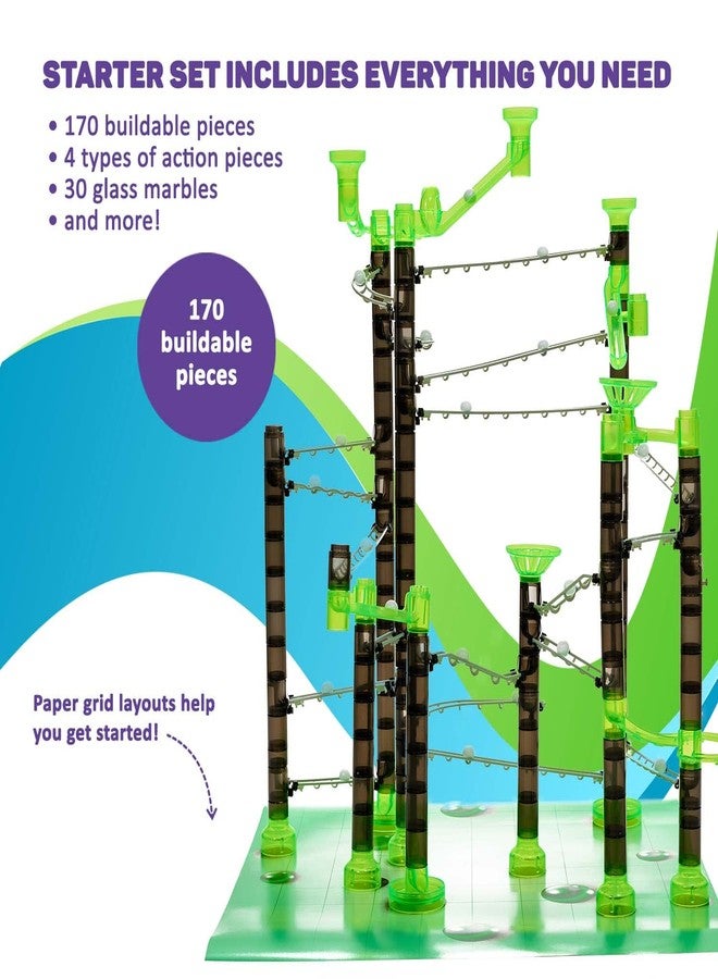 Marble Genius Marble Rails Starter Set, 200 Piece Marble Run for Kids 8+ (30 Marbles, 30 Rail Pieces, 12 Base Pieces & More), STEM, Full-Color Instructions, Great for Kids & Teens - Image 2